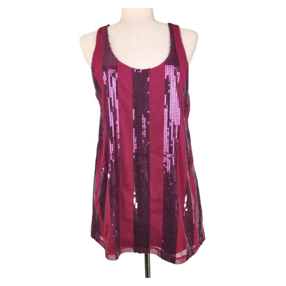 The Limited Women's Size L Striped Sequined Tank Top Burgundy Party Dance Dressy